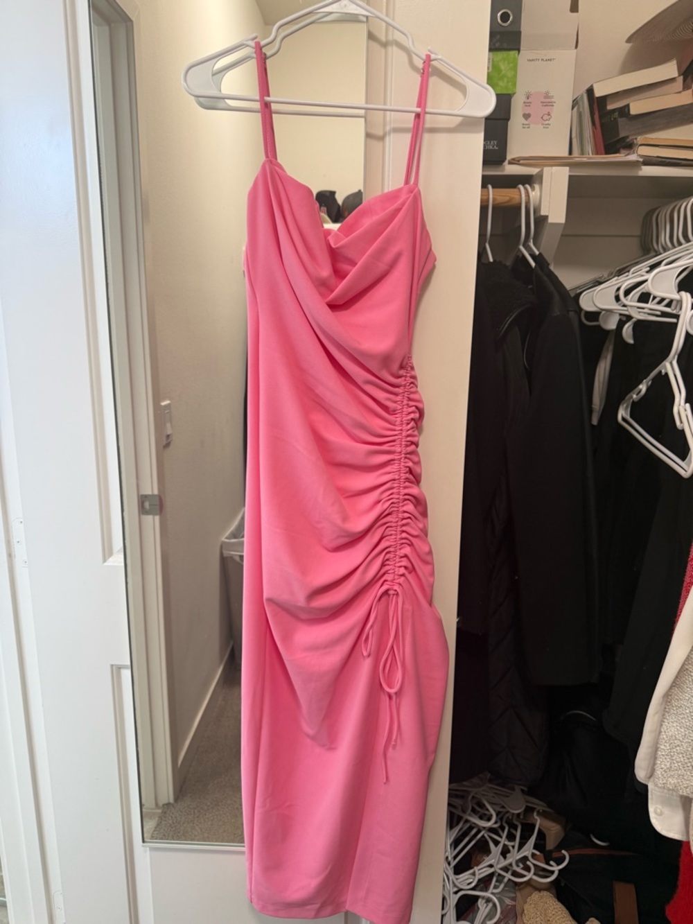 Zara Pink Draped Midi Dress with Side Ruched Detail